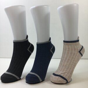 Mens Ankle Socks 3-Pack Blue Beige Black Funky Yet Classy Ribbed